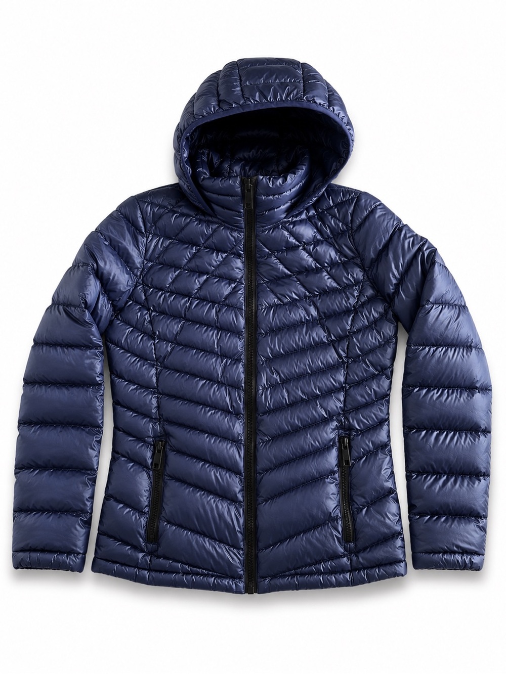 CALVIN KLEIN Down Packable Puffer Midnight Blue Navy Hooded Puffer Jacket XS